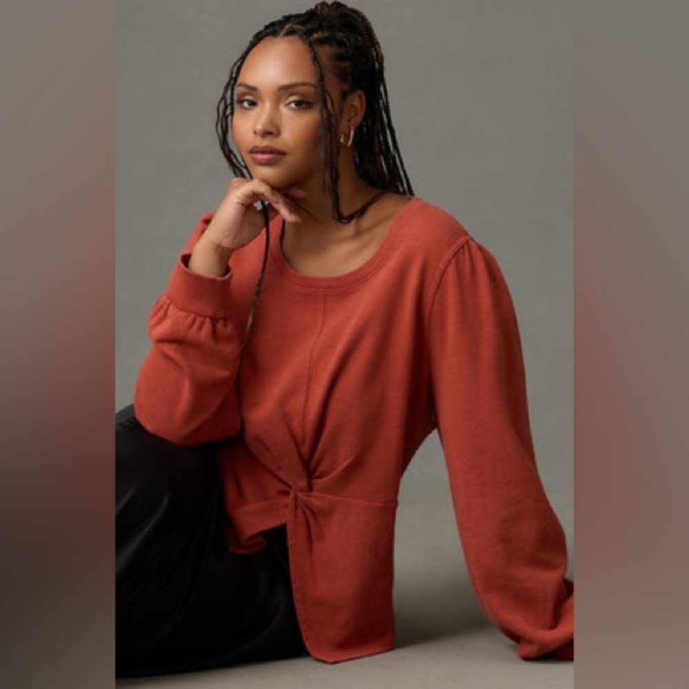 Pilcro twist-front sweatshirt in copper size XS